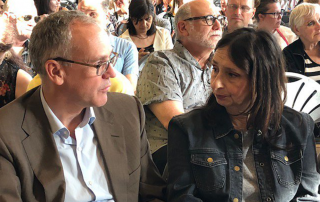 Dr. Jan Willem Gorter (l) and Mona Sidler-Hosios, an occupational therapist at a town hall on transitions hosted by CBC's White Coat Black Art