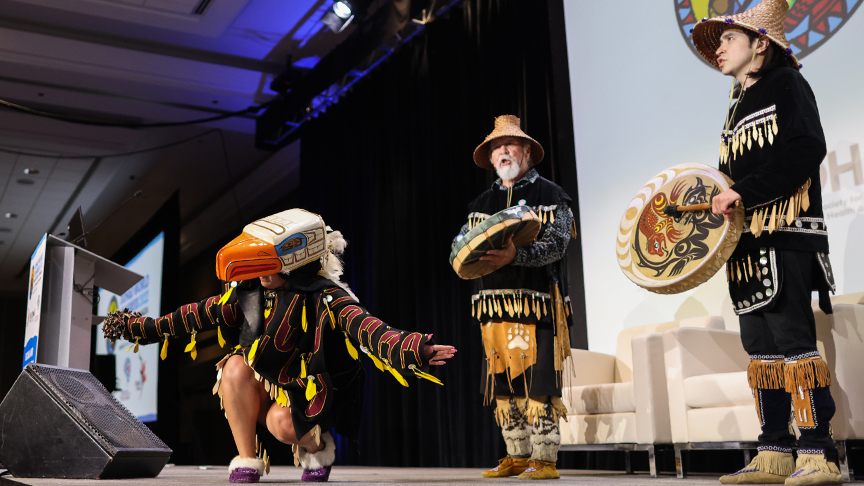 Spakwus Slolem (“Eagle Song Dancers”) from the Squamish nation welcomed attendees with a performance.